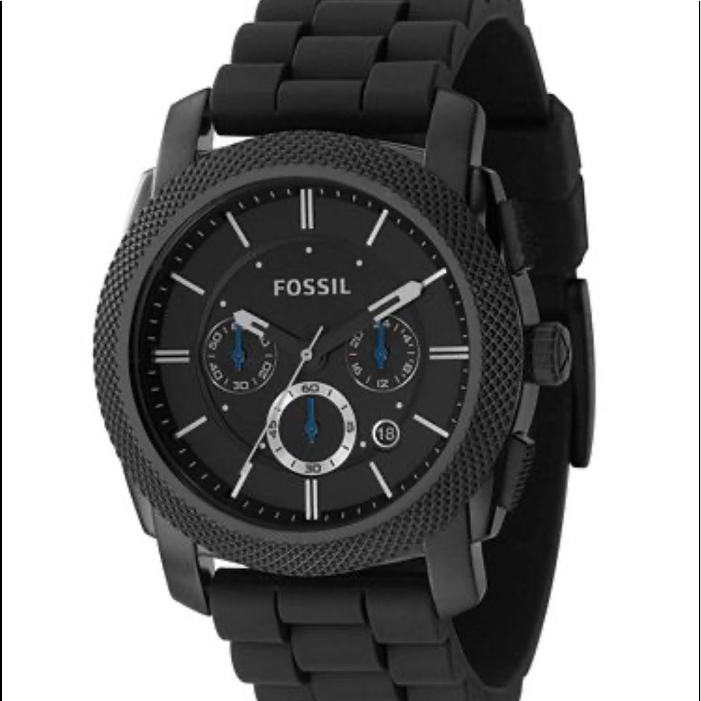 Fossil Chronograph Machine Black Silicone Watch